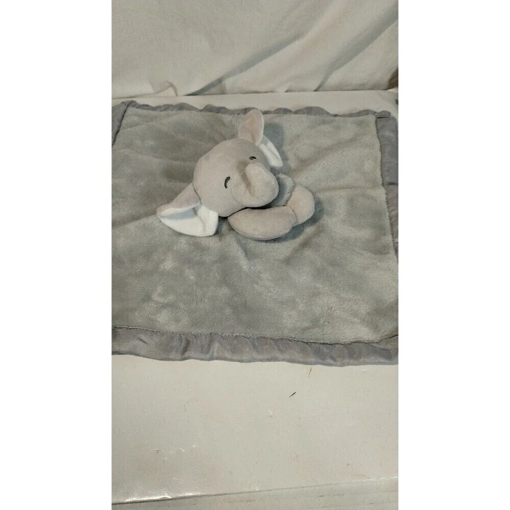 Carters Baby Lovey Gray Plush Elephant Holding Security‎ Blanket Satin EUC